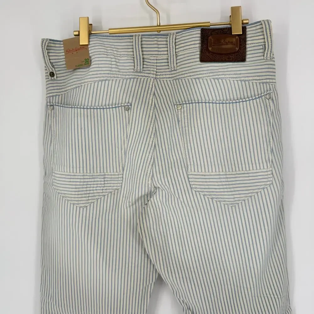 Robert Graham Men's Casual Pants Seersucker Blue White Stripe 32